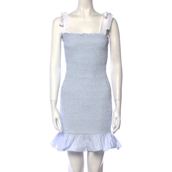 REBECCA VALLANCE Blue Square Neckline Mini Dress XS US 0 UK 4 - Picture 1 of 3